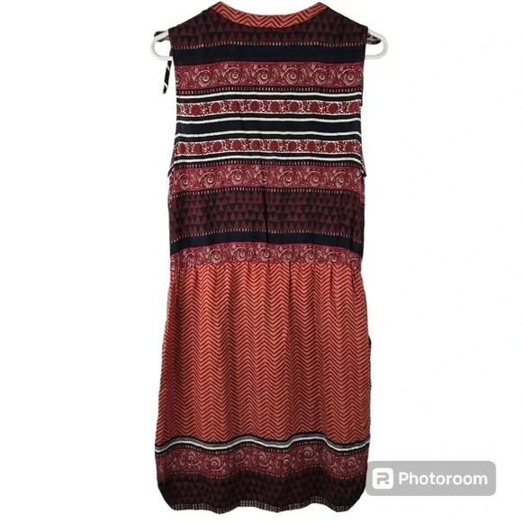 Lucky Brand Mandarin Tie Dress Rayon Button Up Sleeveless Red Boho size M - Picture 2 of 13